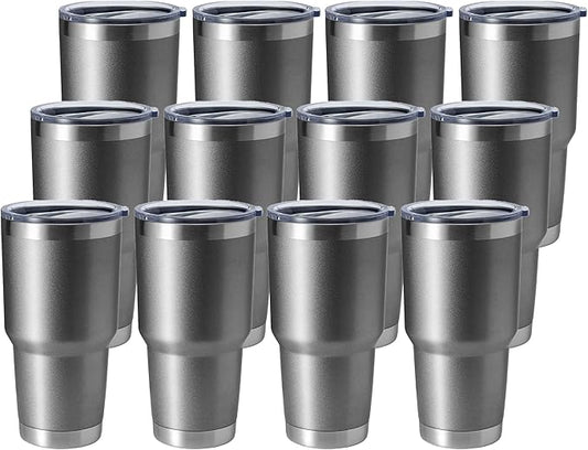 HASLE OUTFITTERS 30oz Stainless Steel Tumbler, Double Wall Vacuum Insulated Travel Mug Tumbler, Durable Insulated Coffee Mug, Gift Box Set (Grey, 12)
