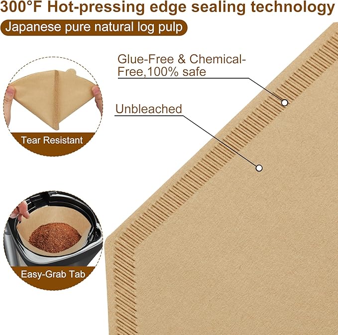 110 Count #4 Cone Coffee Filters with Holder Set, Fits 8-12 Cup, Tear-Resistant Seams, Unbleached