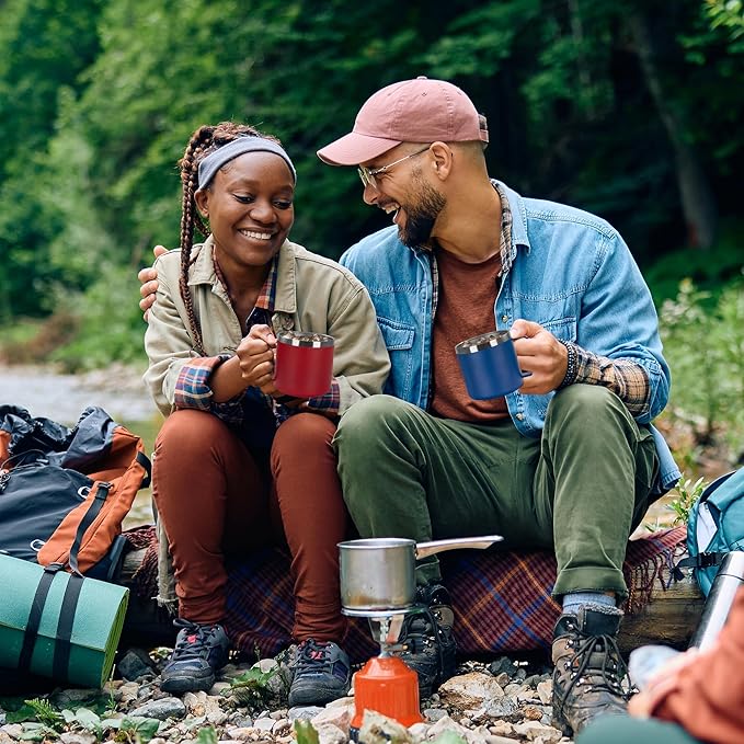 VEGOND 14 oz Insulated Stainless Steel Travel Coffee Mug with Handle, Double Wall Vacuum Coffee Cup, Navy Blue