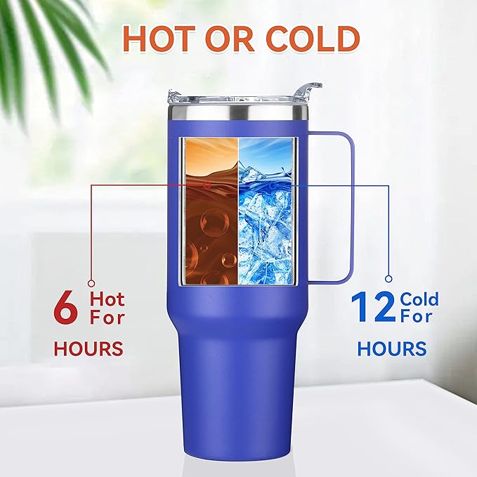 HASLE OUTFITTERS 40 oz Stainless Steel Tumbler with Handle, Vacuum Insulated Tumblers Bulk, Reusable Double Wall Travel Coffee Mug, Durable Powder Coated Water Bottles(Dark Blue, 8)