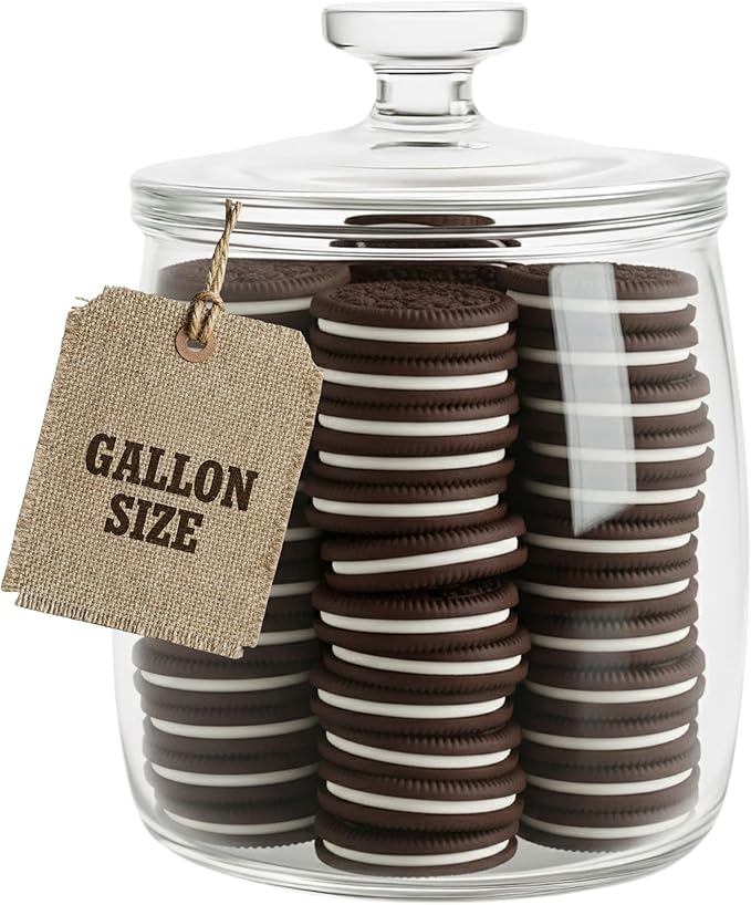 kitchentoolz Large Glass Cookie Jar with Airtight Lid - 1 Gallon Storage Container for Candy, Flour, Sugar, Pet Food & Dog Treat Canister - Pack of 1