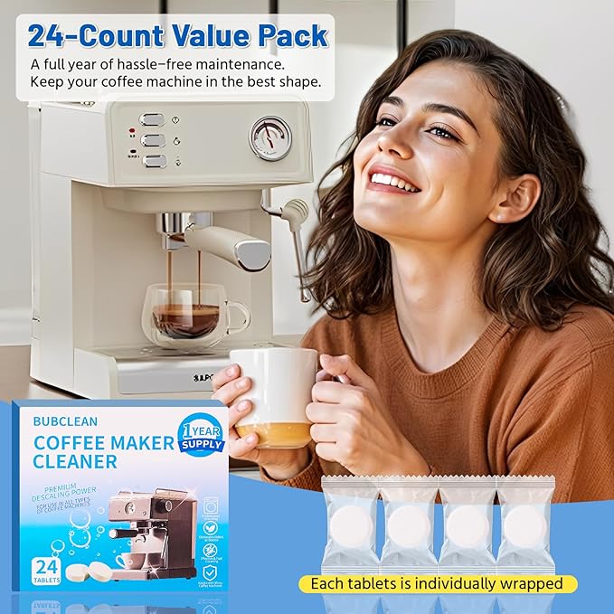 Coffee Maker Cleaner, Coffee Machine Descaler Tablets, 24 Count, Compatible with Multi Coffe Maker, Removes Dirt Limescale for Drip Coffe and Espresso Machines