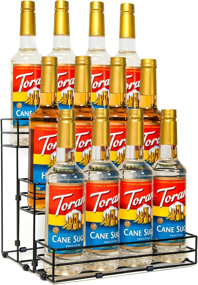 12 Bottles Coffee Syrup Rack Organizer, Coffee Syrup Stand Holder, 3 Tier Coffee Syrup Organizer for Coffee Bar Station, Wine Rack for Countertop, Bottle Display Shelf for Cocktail, Dressing