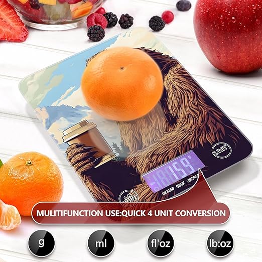 Coffee Sasquatch Funny Digital Food Scale – Fashion Design, 11lb/0.01oz, Tempered Glass, Kitchen Scales with LCD Display for Baking & Cooking, Batteries Not Included