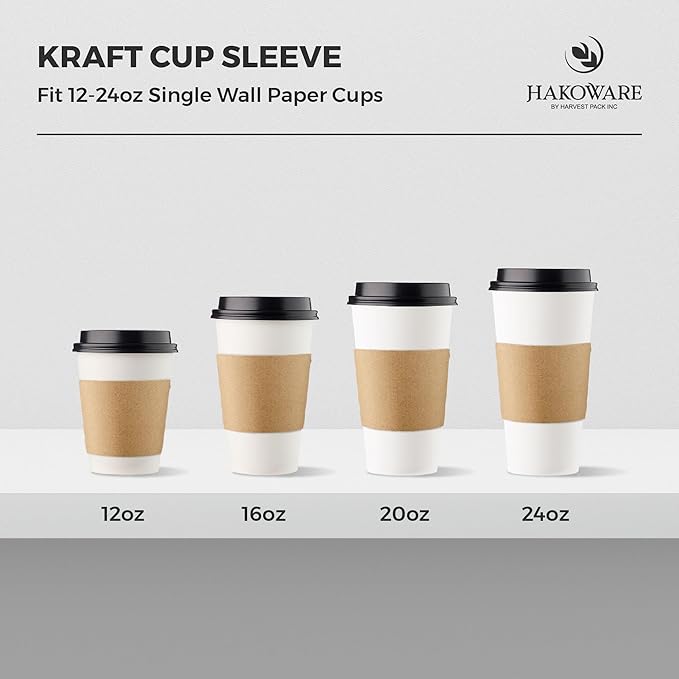 [850 COUNT]Harvest Pack Coffee Sleeves, Disposable Corrugated Brown Kraft Durable Paper Cup Sleeves, Fits 12/16/20/24 oz Cups, Recyclable Cup Sleeve Holder, Hand Protector for Coffee, Tea or Hot Drink