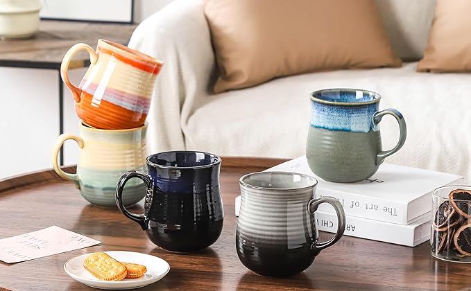 21 oz Large Ceramic Coffee Mugs, Pottery Mug Handmade, Ceramic Tea Cups with Handle for Office and Home, Dishwasher and Microwave Safe (Orange)