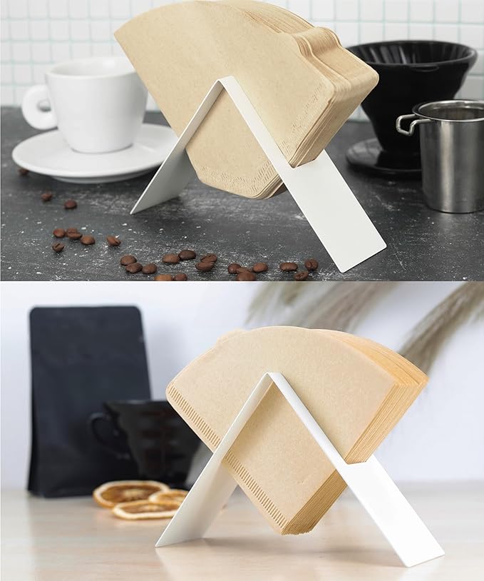 White Metal Coffee Filter Holder - Cone Coffee Filters #4, Countertop Holder, Cafe Aesthetic Decor