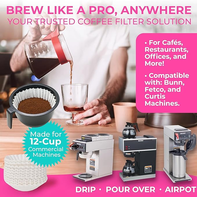 Katy’s Large Coffee Filters - 12 Cup Commercial Coffee Filters (9.5” x 4.5” Inch) Premium Paper & Brew Extraction, Tall & Wide, No Ground Overflow - Perfect For Restaurants & Cafes (500 Count)