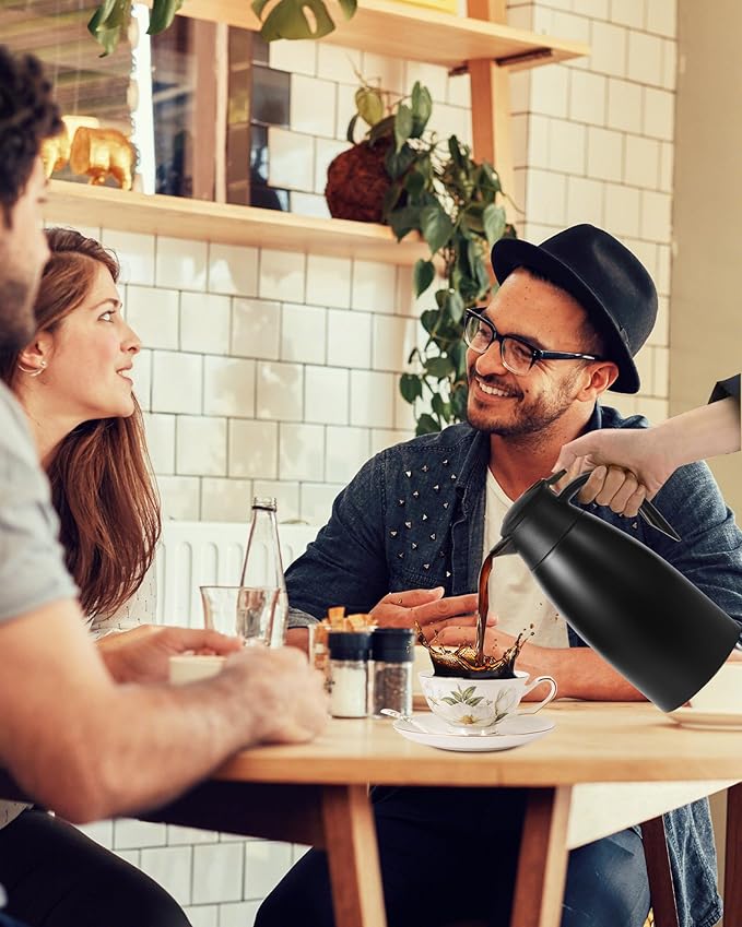 70Oz Thermal Coffee Carafe for keeping hot, Airpot Insulated Carafe Stainless Steel Thermal Pot for Coffee, (black+silver)