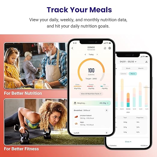 Etekcity Food Nutrition Scale, Smart Food Scale for calorie count, IPX6 Waterproof, Rechargeable, Bluetooth, Ounces and Grams for Weight Loss, Cooking, 304 Stainless Steel, Luminary 22lb