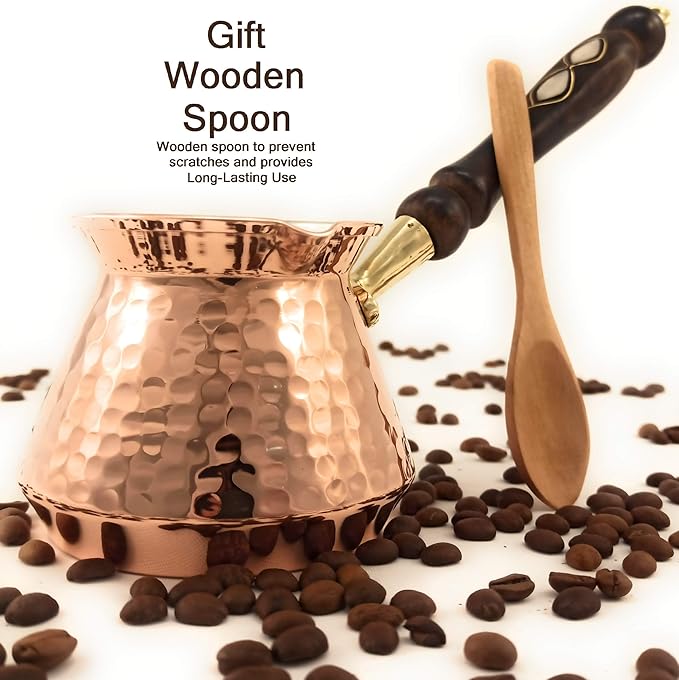 ACC Series (Medium-13 fl oz) - Hand Hammered Turkish Greek Arabic Armenian Copper Coffee Pot, Heavy Duty Stovetop Coffee Maker Cezve Jazzve Jazva Jezve Ibrik Briki