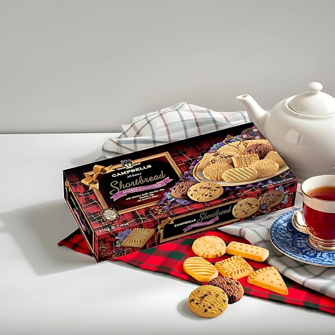 Campbells Shortbread Reserve Collection Carton 7.4 Oz (Pack of 3) - Scottish All-Butter Shortbread Cookies from Scotland, Chocolate Chip & Assorted Variety, Gourmet British Tea Biscuits & Gift Box