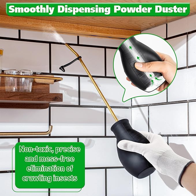 Qualirey Diatomaceous Earth Powder Duster, Garden Powder Applicator Dispenser with Long Metal Tube, Bulb Duster Sprayer Insect Duster for Home Powders for Organic Gardening Agricultural Supply