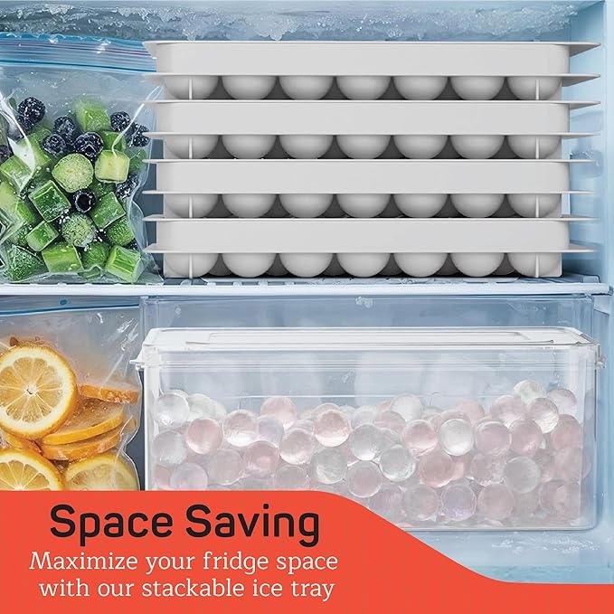 Round Ice Cube Tray Set Pack of 4, BPA-Free Stackable Trays with Lid & Tongs, 33 Ice Balls Per Tray for Whiskey, Drinks, and Cocktails, Quick Release Round Ice Cube Mold, White