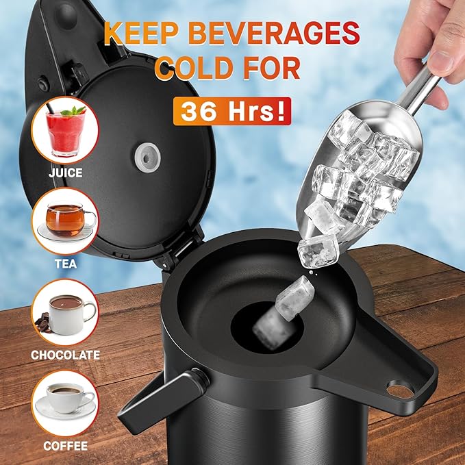 Airpot Coffee Carafe for Keeping Hot - 64 OZ/ 2.0L Coffee Dispenser with Pump - Insulated Stainless Steel thermal carafe for Hot Drinks Water Tea Chocolate - Hot Beverage Dispenser for Parties
