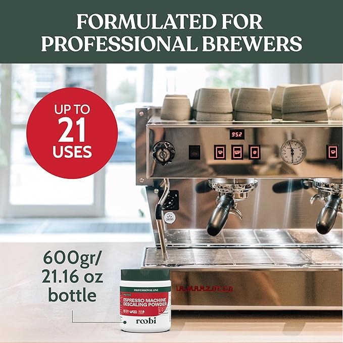 Roobi Professional Espresso Machine Descaling Powder. Carbon Neutral Espresso Descaler Powder. Up to 21 uses, 600gr.