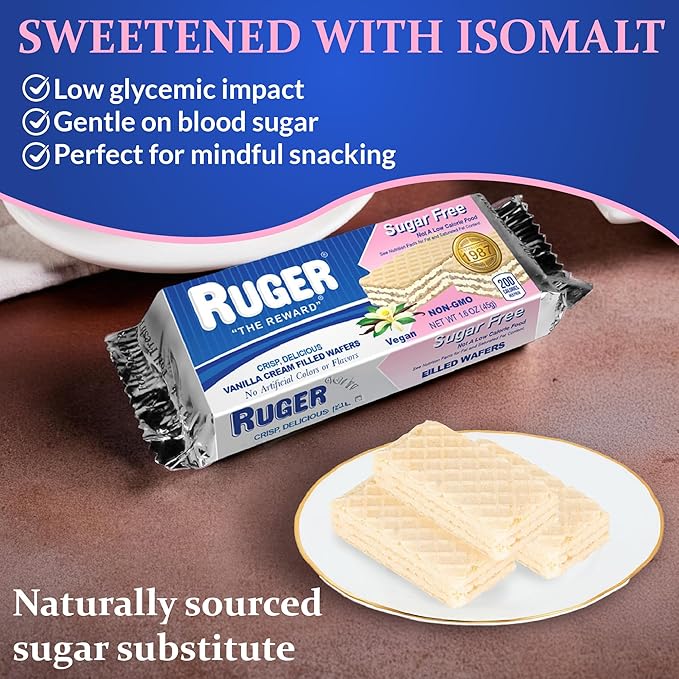 RUGER Sugar-Free Vanilla Wafers 1.6 Ounce (Pack of 12) - Delightfully Crisp & Creamy Treats - Natural Ingredients, Non-GMO, Vegan, No Artificial Colors/Flavors - Ideal for Desserts & Everyday Snacking