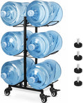 5 Gallon Water Jug Holder with 4 Wheels, Movable Heavy Duty Foldable Water Jug Stand 3-Tier 5 Gallon Water Bottle Holder Water Cooler Jug Storage Rack for 6 Bottles(Black)
