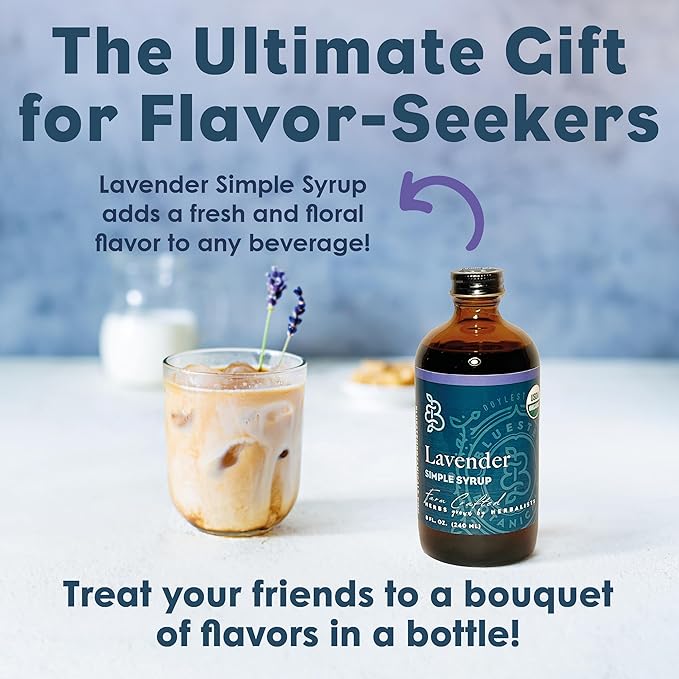 Bluestem Botanicals Organic Lavender Simple Syrup, 8 oz, Cocktail and Mocktail Mixer for Drinks, Non-Alcoholic