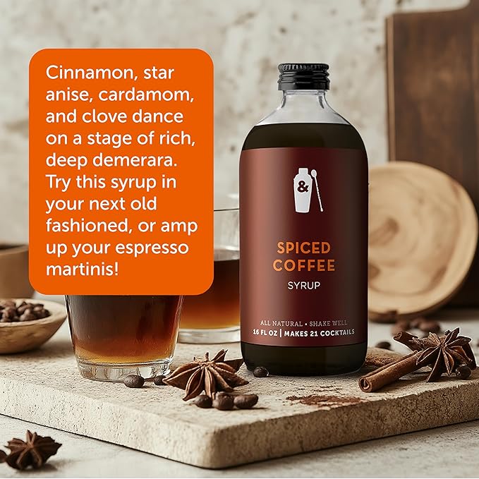 Shaker & Spoon Spiced Coffee Syrup, 16oz Syrup for Drinks, Coffee Syrups, Cocktail Mixers, Mocktails, Non Alcoholic Drinks