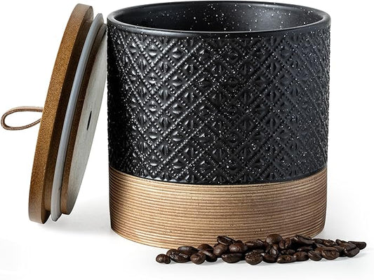 Coffee Storage Containers with Lids, Ceramic Coffee Container Kitchen Jars with Airtight Lid for Candy Spice Sugar Tea Bag, Decorative Kitchen Canisters for Countertop, Black & 42 fl.oz