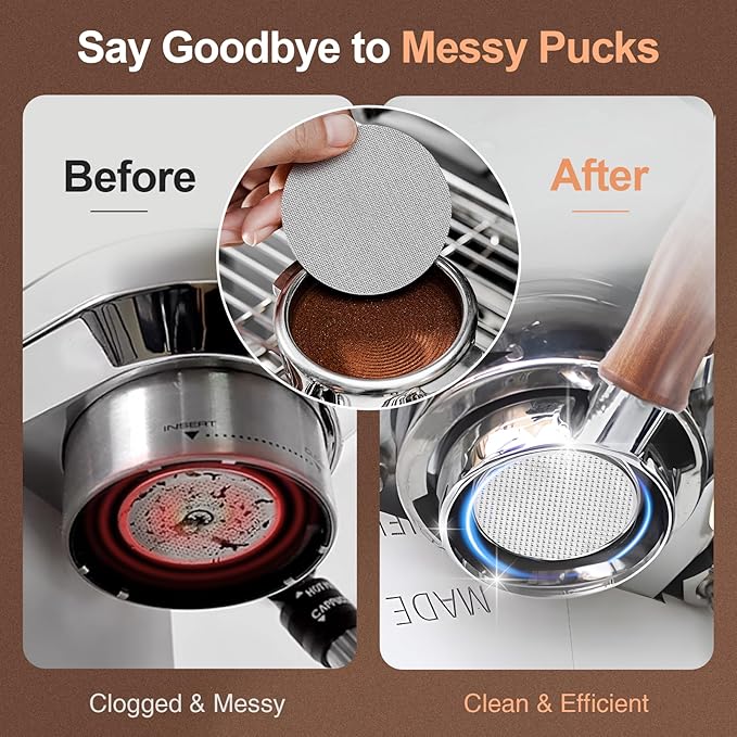 54mm Bottomless Portafilter with Puck Screen, 3 Ears Stainless Steel Head, Compatible with Breville Barista Pro, Barista Express Impress, Bambino Plus, Infuser, Barista Touch, Duo-Temp Pro, Bambino