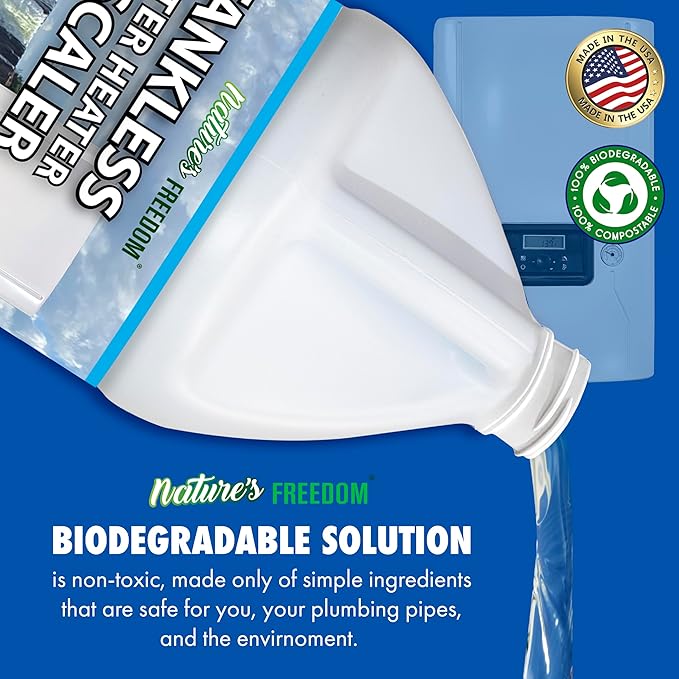 Nature's Freedom Tankless Water Heater Flush Descaler, Gallon (128 oz) – Professional Non-Toxic Descaling Solution, Biodegradable, Made in the USA