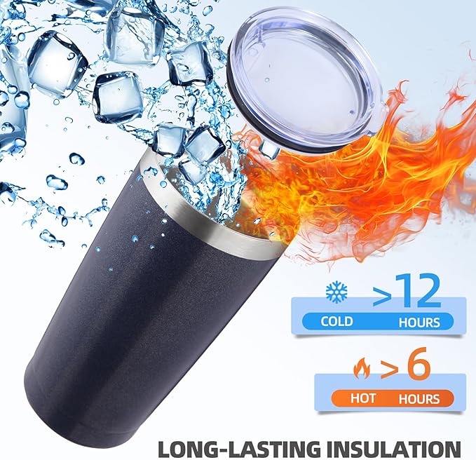 Volhoply 20oz Stainless Steel Tumbler with Lid and Straw Bulk 4 Pack,Double Wall Insulated Travel Iced Coffee Mug Fits Cup holder,Powder Coated Cups for Hot/Cold Drinks,Gifts for Women（Navy,4 Set）