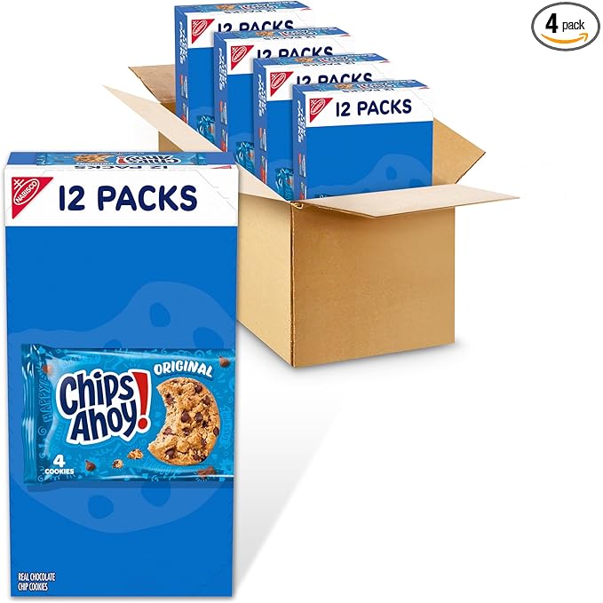 CHIPS AHOY! Original Chocolate Chip Cookies, 48 Snack Packs (4 Cookies Per Pack, 4 Boxes)