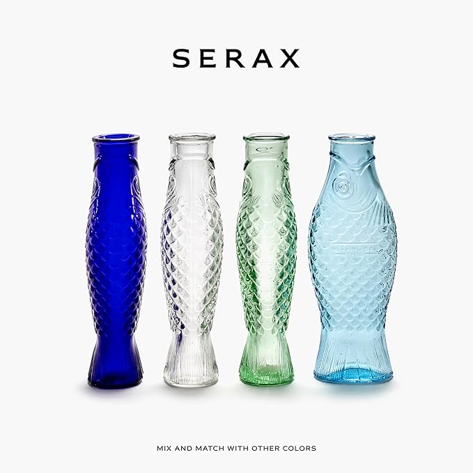 Serax Glass Water Pitcher | Fish & Fish glassware by Paola Navone | Wine Carafe Decanter 28.74 fl oz | Clear Green Bottle Container for hot & cold Drinks | Fridge Beverage Dispenser, Suitable as Vase