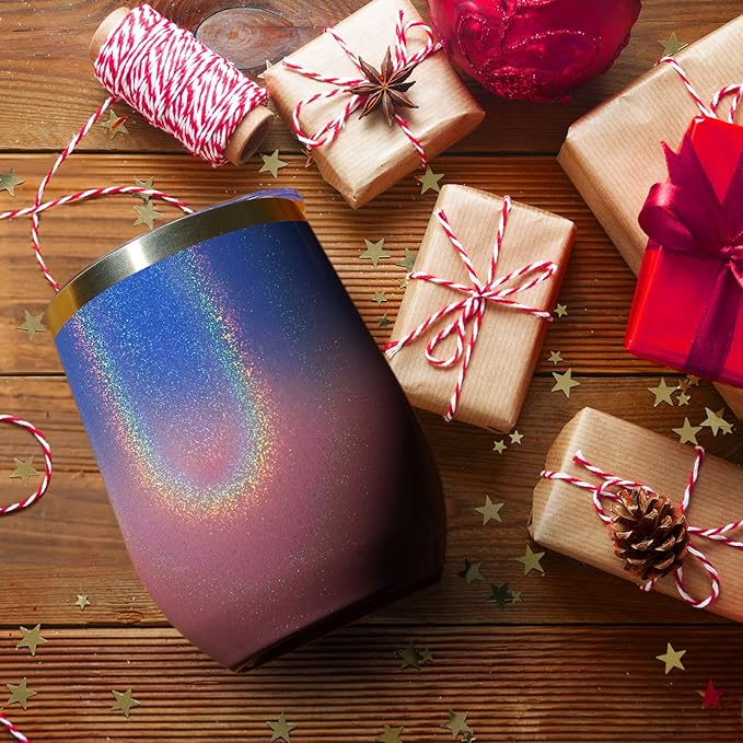 MEWAY 12oz/16 Pack Wine Tumbler Glasses with Lid - Stemless Double Wall Vacuum Stainless Steel Glitter Tumbler - Keeping Cold & Hot Cup for Coffee,for Women(Gradient Pink,Set of 16)