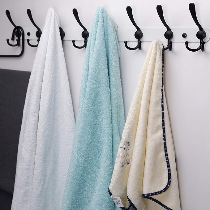 Dseap Coat Rack Wall Mount - 29.5” Long 8-Tri-Hooks Heavy Duty Coat Hanger Rail Wall Hooks for Hanging Coats Hats Clothing Clothes Purse Mudroom Entryway, White & Black, Pack of 2