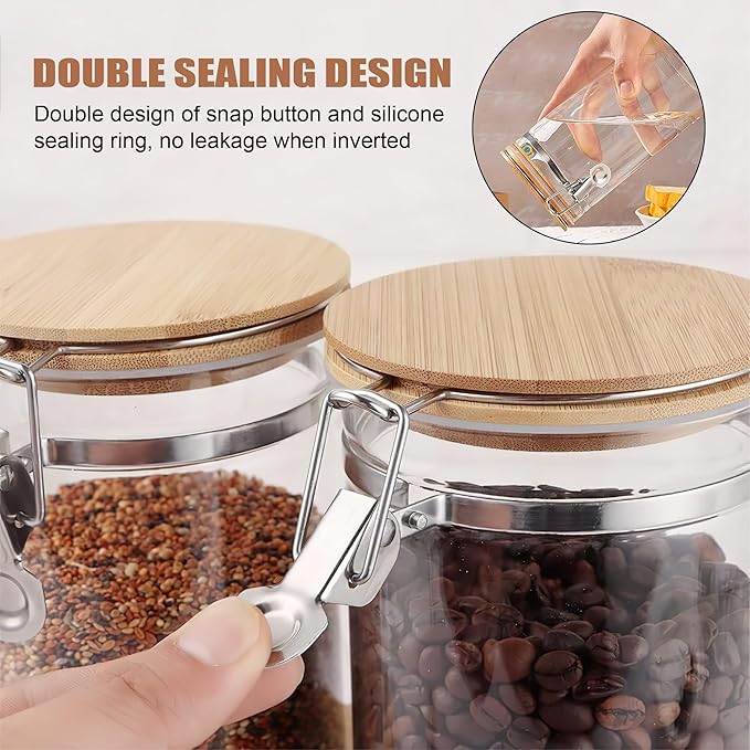 47 oz/1350ml Clear Glass Storage Canister with Airtight Bamboo Lid, Large Decorative Container Jar for Coffee Spice Candy Salt Tea Cookie Condiment Pepper Sugar Overnight Oatmeal Snacks