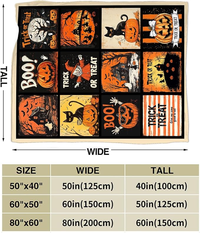 Halloween Blanket, Pumpkin Black Cat Fleece Flannel Throw Blanket, Trick or Treat Soft Lightweight Stuff Throws Gifts for Women Men Boys Girls Lovers Adults Lovers Sofa Decor 80"x60"
