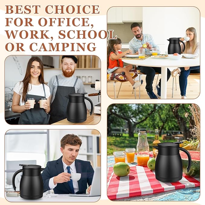 Norme 2 Pcs Thermal Coffee Carafe Insulated Stainless Steel Coffee Carafe for Hot Liquid Vacuum Thermal Pot Creamer Pitcher Dispenser with Brushes Keeping Hot Water Milk (Black,17 oz)