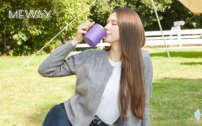 MEWAY 12oz Coffee Mug With Handle 4 Pack Bulk,Stainless Steel Insulated Travel Tumblers With Sliding Lid,Double Wall Vacuum Camping Cup for Hot & Cold Drinks Tea (Purple,Set of 4)