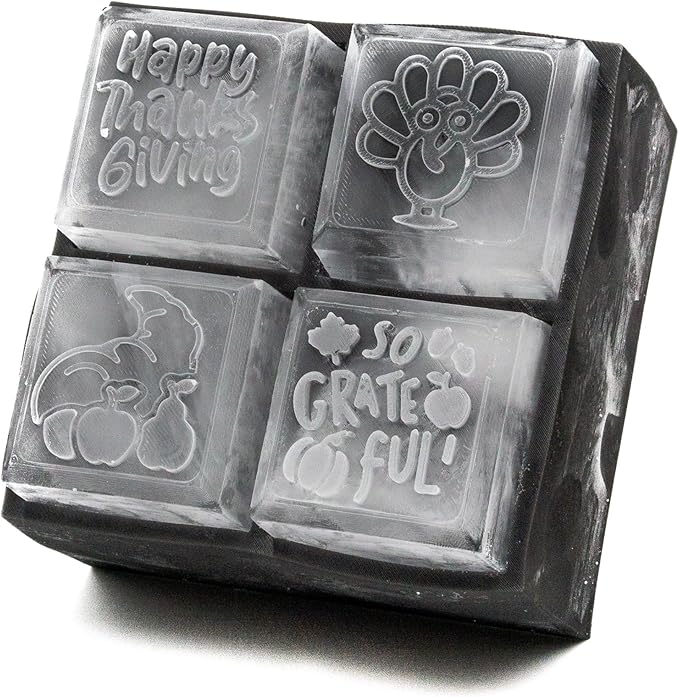 SILIGRAMS Thanksgiving Ice Cube Mold – 2” Custom Whiskey & Cocktail Ice Tray – Holiday-Themed Silicone Ice Cube Mold – Festive Gift for Hosts & Fall Entertaining – Reusable Ice Mold