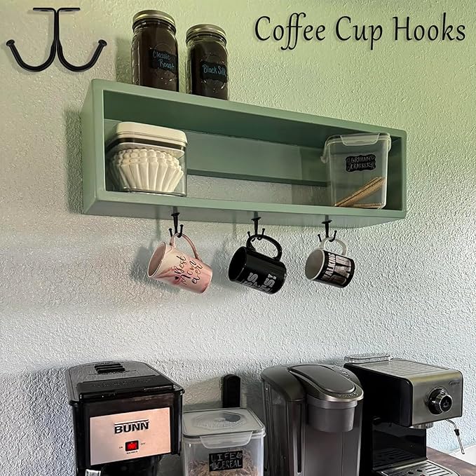 Mug Hook Under Kitchen Cabinet/Shelf 20Pcs Double Prong Ceiling Hanger Hang 40 Coffee Cups Black Display Mug Utensils Holder Rack for Office Cafe Bar Closet Bathroom Laundry Room
