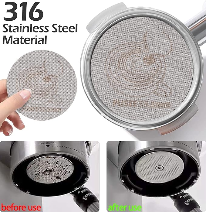 54mm Espresso Dosing Funnel & 53.5mm Puck Screen,PUSEE Coffee Dosing Ring Aluminum Metal,Reusable 1.7mm Thickness 150μm Espresso Puck Screen 316 Stainless Steel Fits 54mm Portafilter