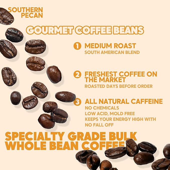 Sarasota Coffee Whole Bean Southern Texas Butter Pecan | Medium Roast Gourmet Flavored Coffee Beans | Low Acid, Mold Free, Specialty Grade Bulk Beans | 5lb (80 oz)