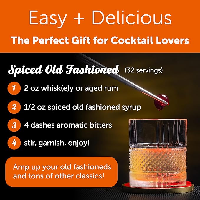 Shaker & Spoon Old Fashioned Cocktail Syrup, 16oz Old Fashioned Mix Alternative, Vegan Syrups, Mocktails & Non Alcoholic Drinks