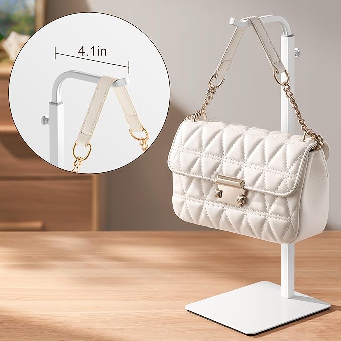 pickpiff 3 Pack Purse Holder Handbag Display Stand: White Hanger Rack for Bags, Purses, and Wreath, Adjustable Hook Stand for Tabletop, Closet, and Retail Use for Vendors