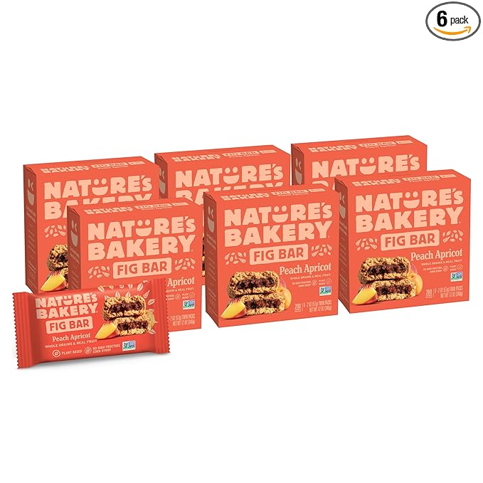 Nature's Bakery Whole Wheat Fig Bars, Peach Apricot, Real Fruit, Vegan, Non-GMO, Snack bar, 6 Count (Pack of 6)