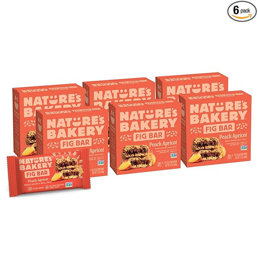 Nature's Bakery Whole Wheat Fig Bars, Peach Apricot, Real Fruit, Vegan, Non-GMO, Snack bar, 6 Count (Pack of 6)