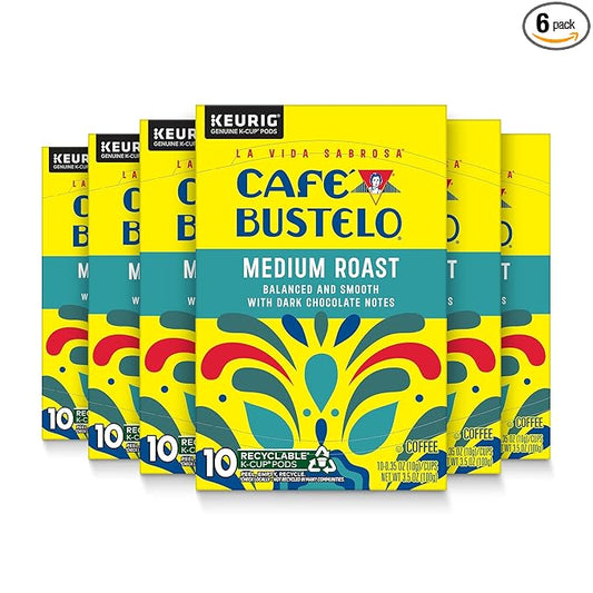 Café Bustelo Medium Roast Coffee, 10 Ct. K-Cup pods (Pack of 6)