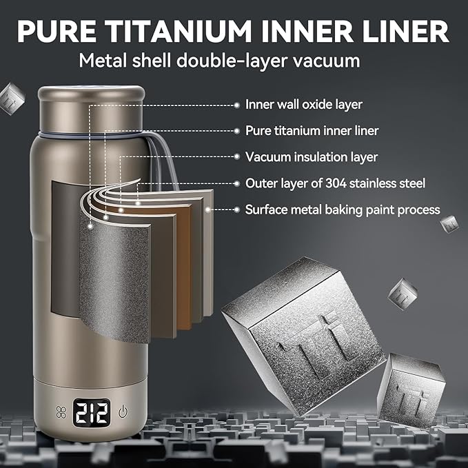 Pure Titanium Travel Kettle,Dual Voltage Portable Electric Kettle 110V-240V Smart Small Water Boiler for Tea & Coffee,12 Temperature Control,Auto Shut Off & Boil Dry Protection (Gray,520ML)