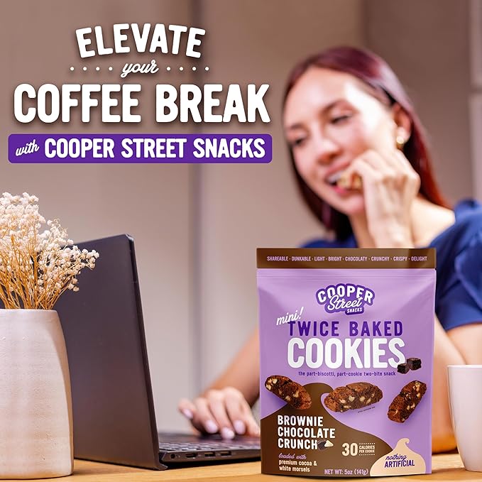 COOPER STREET Twice Baked Brownie Chocolate Biscotti Cookies - Crispy Mini Biscotti Cookies Ideal with Coffee - Traditional Low Calorie Italian Snacks - Kosher, Dairy, Peanut & Soy Free (6 Pack)