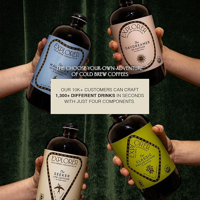 Explorer Cold Brew Decaf Coffee Concentrate & Caramel Syrup Bundle, Gluten Free Instant Liquid Mix, Drink Iced or Hot