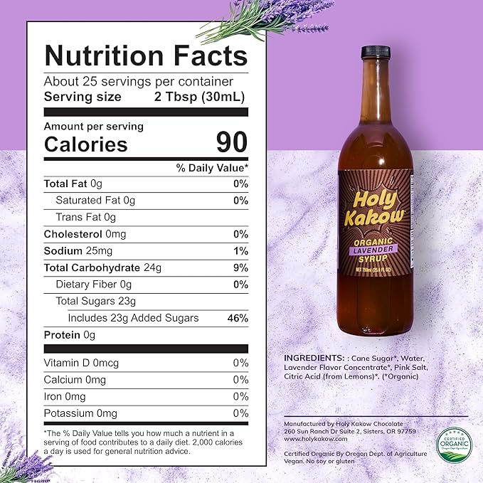 Holy Kakow Cafe Organic Lavender Syrup - Lavender Coffee Syrup, Organic Syrup for Coffee, Latte, Cocktail and Shake, Real Food Ingredients - 750ml