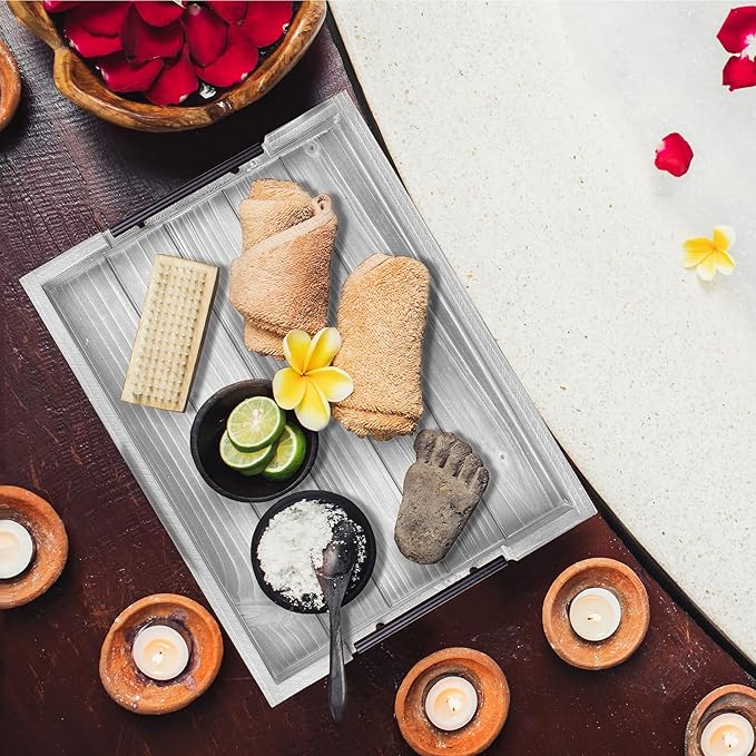 Coffee Table Tray Decorative, Serving Tray with Handles - 17x13 Inch Wood Tray for Ottoman, Breakfast